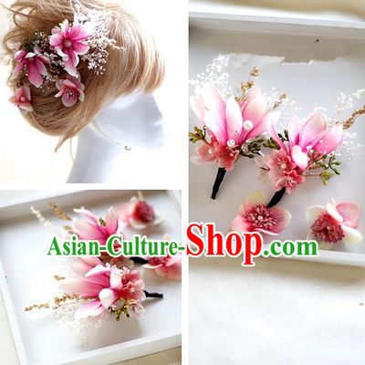 Top Grade Handmade Wedding Bride Hair Accessories Pink Flowers Hair Claws, Traditional Princess Baroque Hairpin Headpiece for Women