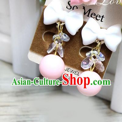 Top Grade Handmade China Wedding Bride Accessories Pink Bead Earrings, Traditional Princess Wedding Earbob Jewelry for Women