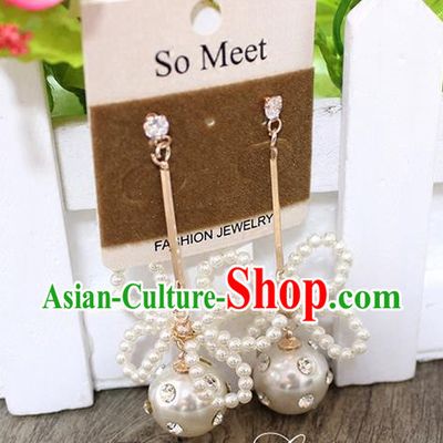 Top Grade Handmade China Wedding Bride Accessories White Bead Earrings, Traditional Princess Wedding Earbob Jewelry for Women