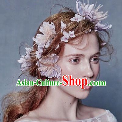 Top Grade Handmade Wedding Bride Hair Accessories Feather Flowers Hair Clasp, Traditional Princess Baroque Hair Clips Headpiece for Women
