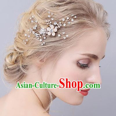 Top Grade Handmade Wedding Bride Hair Accessories Crystal Flowers Hair Clasp, Traditional Princess Baroque Hair Stick Headpiece for Women