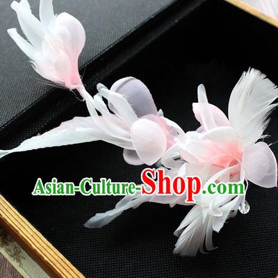 Top Grade Handmade Wedding Bride Hair Accessories Pink Flower Hairpin, Traditional Princess Baroque Hair Stick Headpiece Hairpins for Women