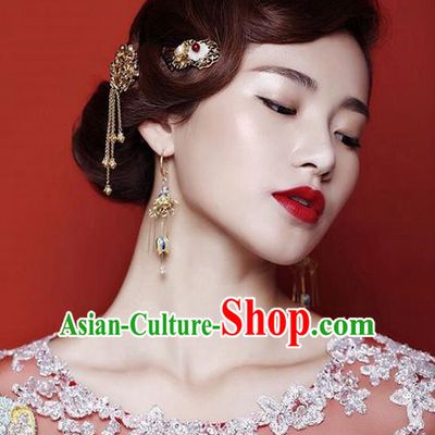 Top Grade Chinese Handmade Wedding Jade Hair Accessories Complete Set, Traditional China Xiuhe Suit Bride Tassel Hairpins Headwear for Women