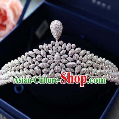 Top Grade Handmade Wedding Hair Accessories Bride Luxury Diamante Crown, Traditional Baroque Zircon Crystal Royal Crown Wedding Headwear for Women