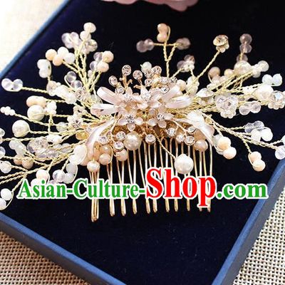 Top Grade Handmade Wedding Bride Hair Accessories Pearl Hairpins, Traditional Princess Baroque Hair Comb Headpiece for Women