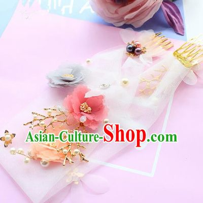 Top Grade Handmade Wedding Bride Hair Accessories Veil Hair Clasp, Traditional Princess Baroque Flowers Headband Headpiece for Women