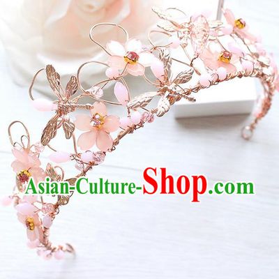 Top Grade Handmade Wedding Hair Accessories Bride Luxury Pink Crystal Crown, Traditional Baroque Queen Royal Crown Wedding Headwear for Women