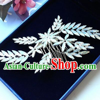 Top Grade Handmade Wedding Bride Hair Accessories Crystal Hair Comb, Traditional Princess Baroque Hair Claws Headpiece for Women