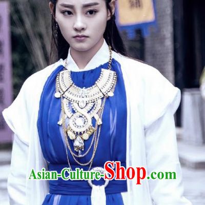 Traditional Ancient Chinese Young Lady Costume and Handmade Headpiece Complete Set, Elegant Hanfu Clothing Chinese Swordswoman Dress Clothing