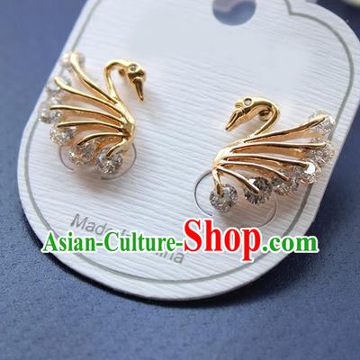 Top Grade Handmade China Wedding Bride Accessories Swan Earrings, Traditional Princess Wedding Crystal Earbob Jewelry for Women