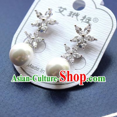 Top Grade Handmade China Wedding Bride Accessories Pearl Earrings, Traditional Princess Wedding Crystal Earbob Jewelry for Women