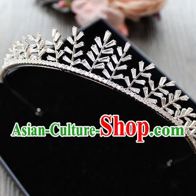 Top Grade Handmade Wedding Hair Accessories Bride Zircon Crown, Traditional Baroque Princess Crystal Leaves Royal Crown Wedding Headwear for Women