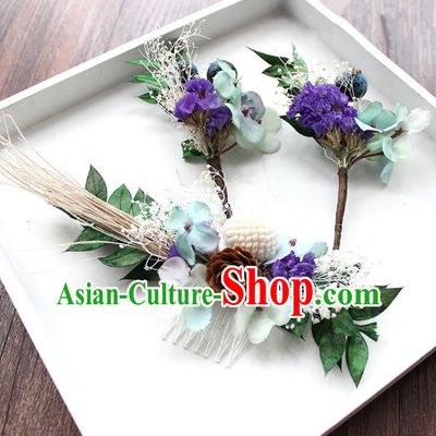 Top Grade Handmade Wedding Bride Hair Accessories Flowers Hair Stick, Traditional Princess Baroque Hair Comb Headpiece for Women