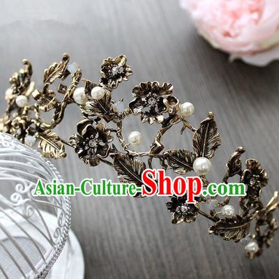Top Grade Handmade Wedding Hair Accessories Bride Vintage Black Crown, Traditional Gothic Princess Crystal Royal Crown Wedding Headwear for Women