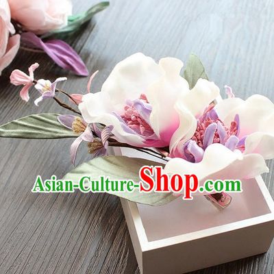 Top Grade Handmade Wedding Bride Hair Accessories Silk Flowers Hair Stick, Traditional Princess Baroque Hairpin Headpiece for Women
