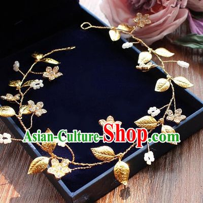 Top Grade Handmade Wedding Bride Hair Accessories Golden Headband, Traditional Princess Baroque Hair Clasp Headpiece for Women
