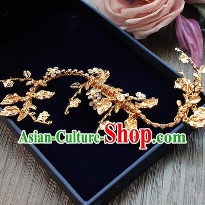 Top Grade Handmade Wedding Bride Hair Accessories Golden Hair Clip, Traditional Princess Baroque Hair Clasp Headpiece for Women