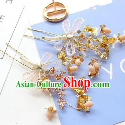 Top Grade Handmade Wedding Bride Hair Accessories Lace Butterfly Hairpins, Traditional Princess Baroque Pearl Hair Stick Headpiece for Women