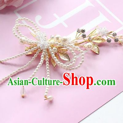 Top Grade Handmade Wedding Bride Hair Accessories Beads Hair Claw, Traditional Princess Baroque Pearl Hair Sticks Headpiece for Women