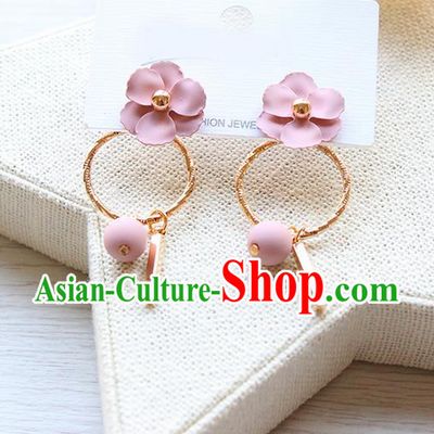 Top Grade Handmade China Wedding Bride Accessories Pearl Earrings, Traditional Princess Wedding Pink Flower Eardrop Jewelry for Women