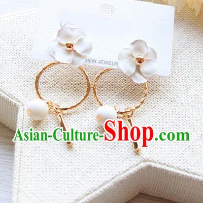 Top Grade Handmade China Wedding Bride Accessories Pearl Earrings, Traditional Princess Wedding White Flower Eardrop Jewelry for Women