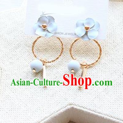 Top Grade Handmade China Wedding Bride Accessories Pearl Earrings, Traditional Princess Wedding Blue Bowknot Eardrop Jewelry for Women