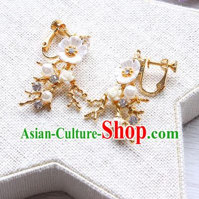 Top Grade Handmade China Wedding Bride Accessories White Shell Pearl Earrings, Traditional Princess Wedding Eardrop Jewelry for Women