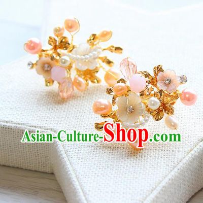 Top Grade Handmade China Wedding Bride Accessories Pink Shell Pearl Earrings, Traditional Princess Wedding Eardrop Jewelry for Women