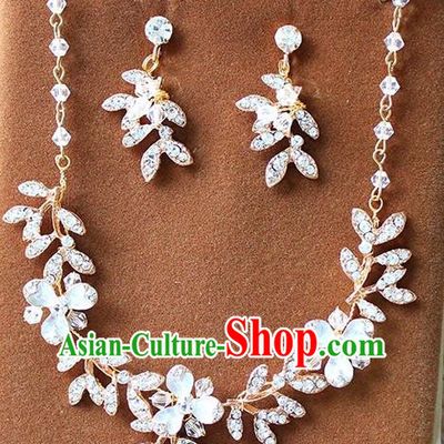 Top Grade Handmade China Wedding Bride Accessories Necklace and Earrings, Traditional Princess Crystal Wedding Eardrop Jewelry for Women