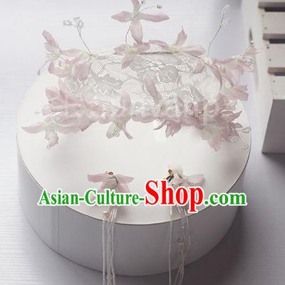 Top Grade Handmade Wedding Hair Accessories Bride Vintage Beads Lace Crown and Earrings, Traditional Baroque Queen Lace Royal Crown Wedding Headwear for Women