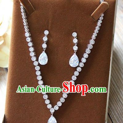 Top Grade Handmade China Wedding Bride Accessories Zircon Necklace and Earrings, Traditional Princess Round Crystal Wedding Eardrop Jewelry for Women