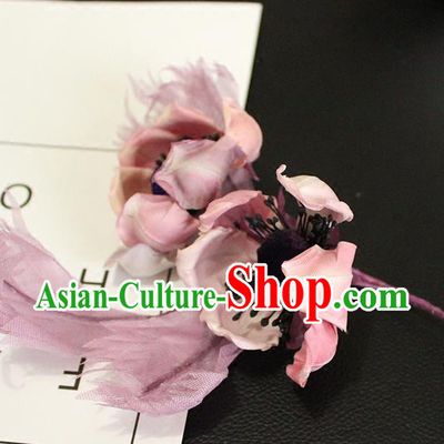 Top Grade Handmade Wedding Bride Hair Accessories Purple Flower Hairpin, Traditional Princess Baroque Hair Stick Headpiece for Women