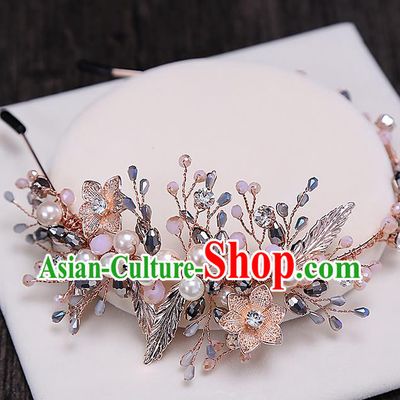 Top Grade Handmade Wedding Bride Hair Accessories Pink Beads Hair Clip Hairpins, Traditional Baroque Princess Hair Clasp Pearl Headband Headpiece for Women