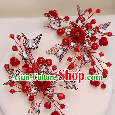 Top Grade Handmade Wedding Bride Hair Accessories Red Hair Claw, Traditional Princess Baroque Hair Stick Headpiece for Women