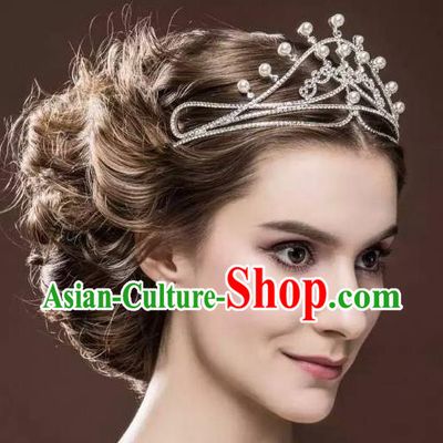 Top Grade Handmade Wedding Hair Accessories Bride Pearl Crown, Traditional Baroque Princess Royal Crown Wedding Headwear for Women