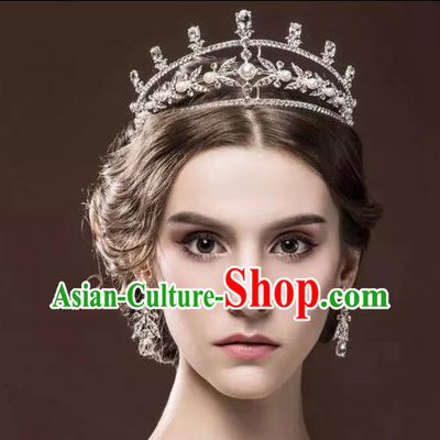 Top Grade Handmade Wedding Hair Accessories Bride Vintage Crystal Crown, Traditional Baroque Princess Royal Crown Wedding Headwear for Women