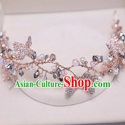 Top Grade Handmade Wedding Bride Hair Accessories Crystal Butterfly Hair Clasp, Traditional Princess Baroque Hair Clip Headband Headpiece for Women