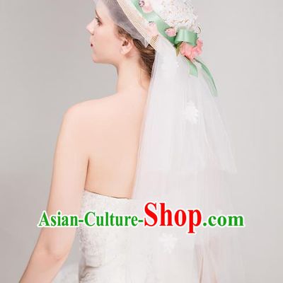 Top Grade Handmade Wedding Bride Hair Accessories Flower Top Hat, Traditional Baroque Princess Hats Headpiece for Women