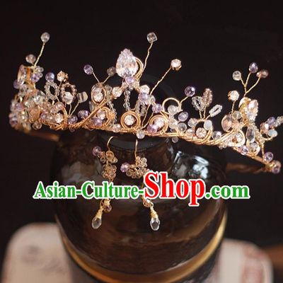 Top Grade Handmade Wedding Hair Accessories Bride Pink Crystal Crown, Traditional Baroque Princess Royal Crown Wedding Headwear for Women