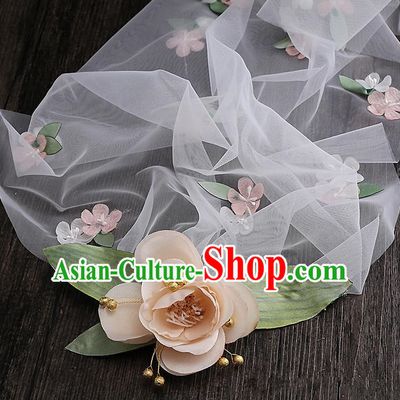 Top Grade Handmade Wedding Bride Hair Accessories Flower Veil Hair Clasp, Traditional Baroque Princess Headband Hair Stick Headpiece for Women