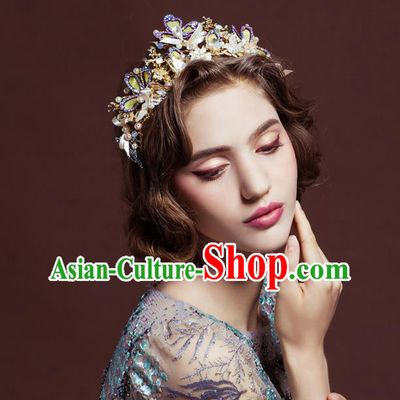 Top Grade Handmade Wedding Hair Accessories Bride Crystal Crown, Traditional Baroque Queen Pearl Royal Crown Wedding Headwear for Women