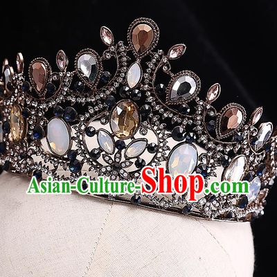 Top Grade Handmade Wedding Hair Accessories Bride Crystal Crown, Traditional Baroque Queen Retro Royal Crown Wedding Headwear for Women