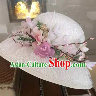 Top Grade Handmade Wedding Hair Accessories Bride Flower Hat, Traditional Baroque Princess Top Hat Headpiece for Women