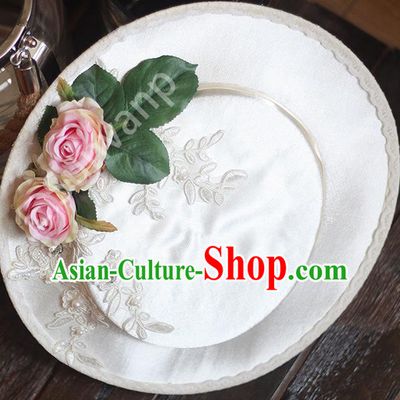 Top Grade Handmade Wedding Hair Accessories Bride Flower Veil Hat, Traditional Baroque Princess White Top Hat Headpiece for Women