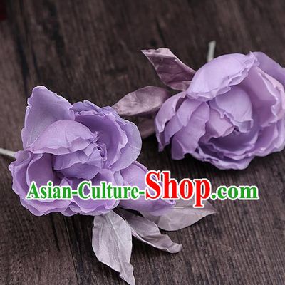 Top Grade Handmade Wedding Hair Accessories Bride Purple Flower Hairpin, Traditional Baroque Princess Hair Stick Headpiece for Women