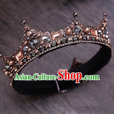 Top Grade Handmade Wedding Hair Accessories Bride Princess Crystal Crown, Traditional Baroque Queen Retro Crystal Round Royal Crown Wedding Headwear for Women