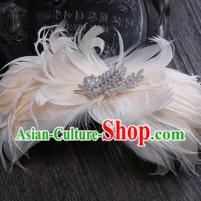 Top Grade Handmade Wedding Bride Hair Accessories Princess Pink Feather Hair Claw, Traditional Baroque Hair Stick Headpiece for Women