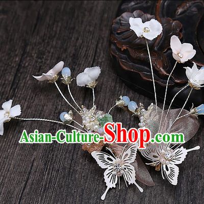 Top Grade Handmade Wedding Bride Hair Accessories Butterfly Hair Claw, Traditional Baroque Princess Hair Stick Headpiece for Women
