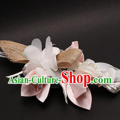 Top Grade Handmade Wedding Bride Hair Accessories Pink Flower Hair Claw, Traditional Baroque Princess Hair Stick Headpiece for Women