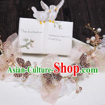 Top Grade Handmade Wedding Bride Hair Accessories Butterfly Hair Clasp, Traditional Baroque Princess Headband Headpiece for Women